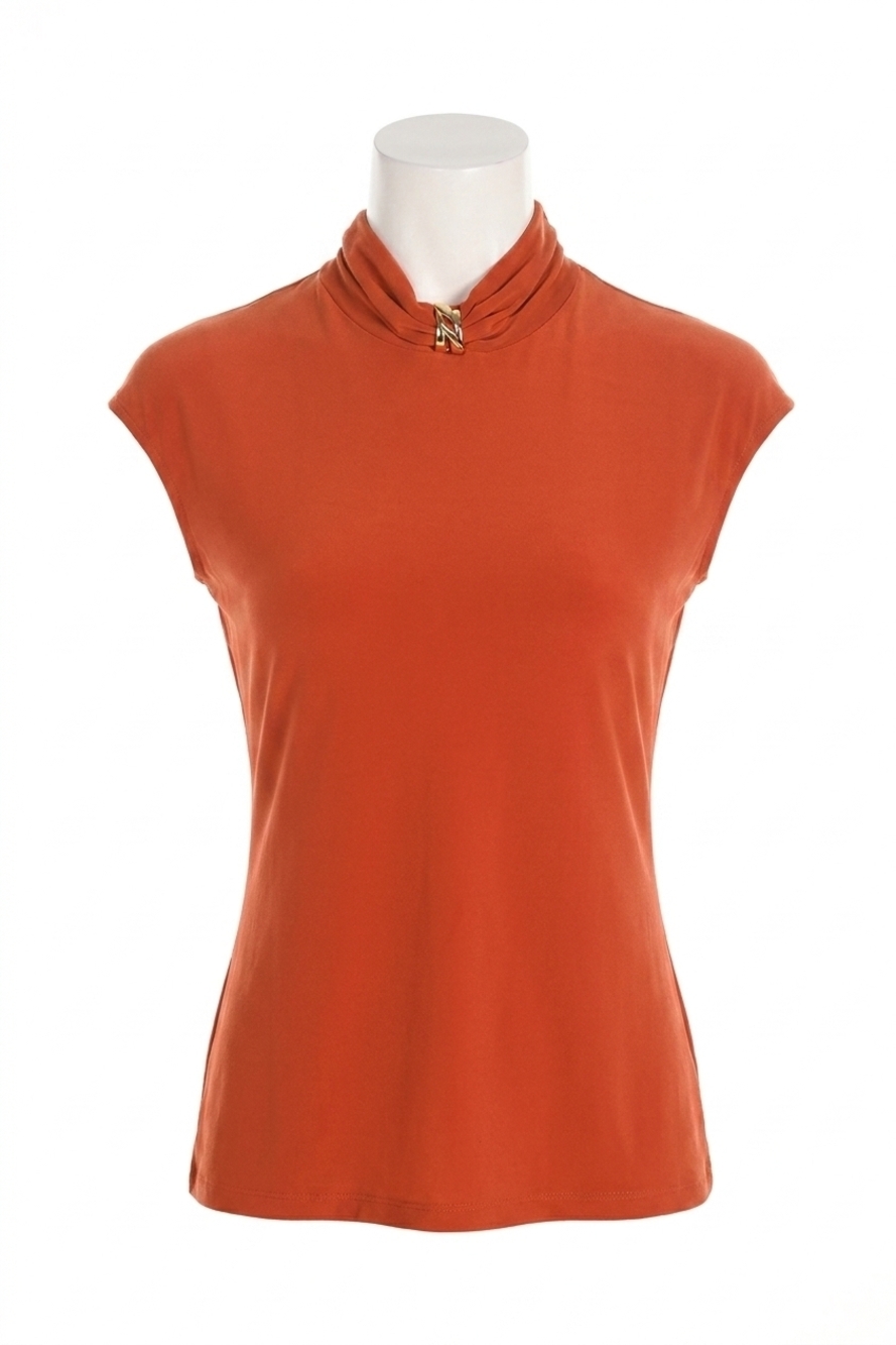 NEW FRANK LYMAN mirabelle mock neck cap sleeve pullover top in sienna
